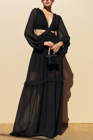 DD1913, LACE UP WOVEN MAXI DRESS