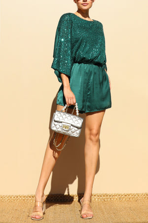 DD6506, SEQUIN LOOSE FIT SATIN ROMPER