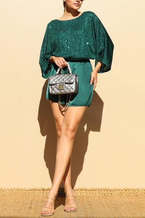 DD6506, SEQUIN LOOSE FIT SATIN ROMPER