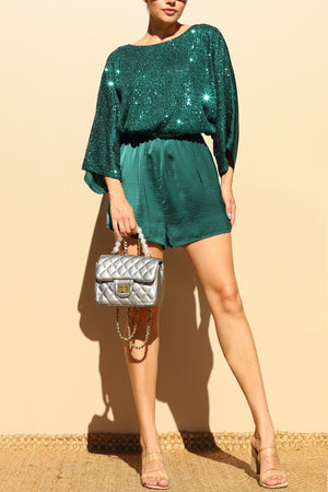 DD6506, SEQUIN LOOSE FIT SATIN ROMPER