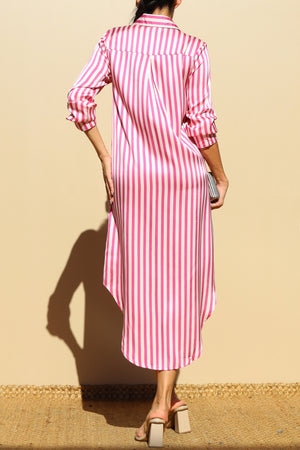 DD4030, Sequin Button Down Satin Shirt Maxi Dress