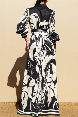 DD7879, PRINTED BUTTON DOWN WOVEN SHIRT MAXI DRESS