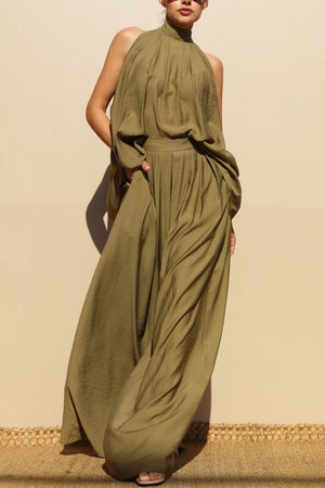 DD7852, LOOSE FIT SATIN TOP AND PANTS SET