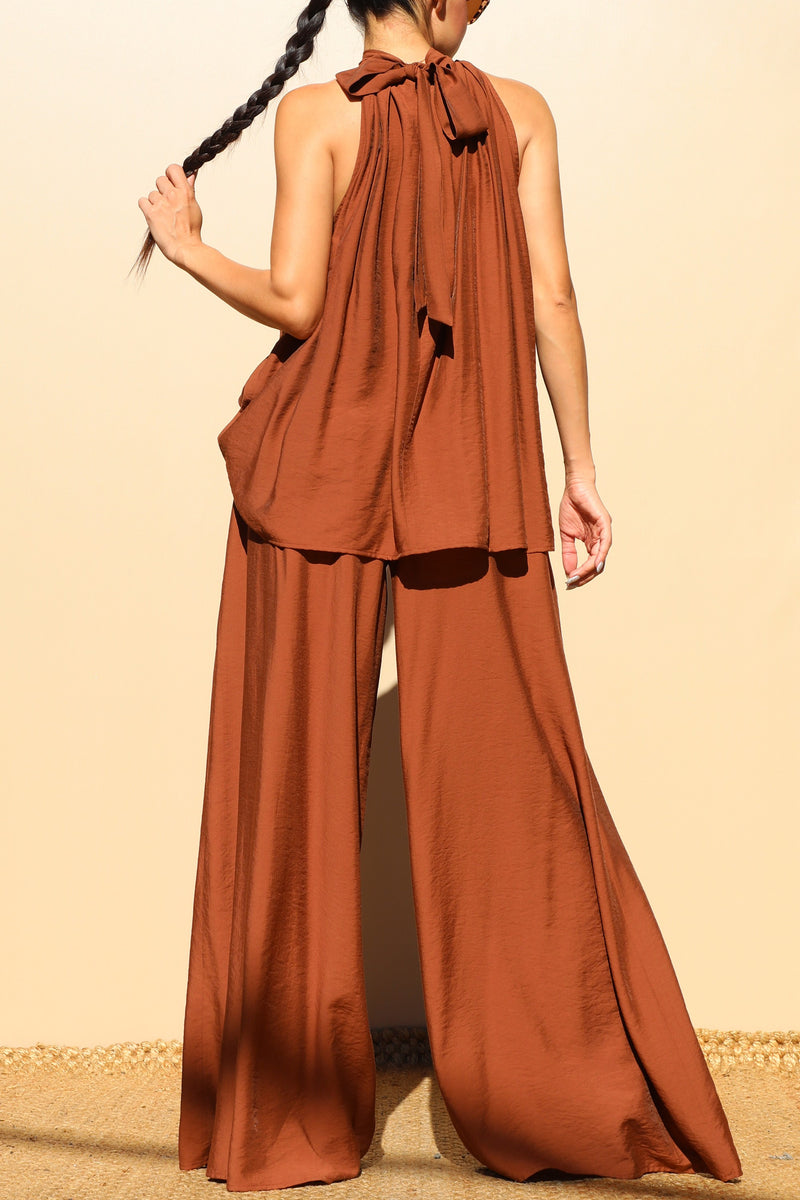 DD7852, LOOSE FIT SATIN TOP AND PANTS SET