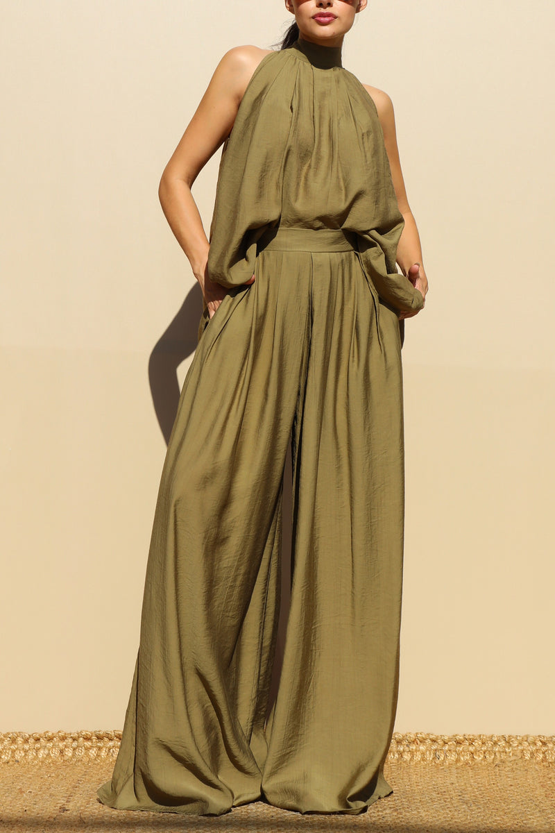 DD7852, LOOSE FIT SATIN TOP AND PANTS SET