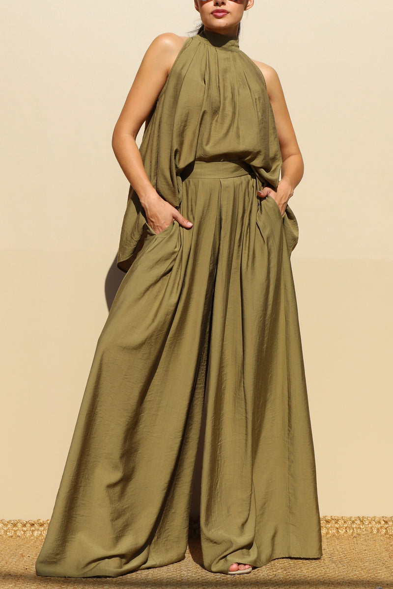 DD7852, LOOSE FIT SATIN TOP AND PANTS SET