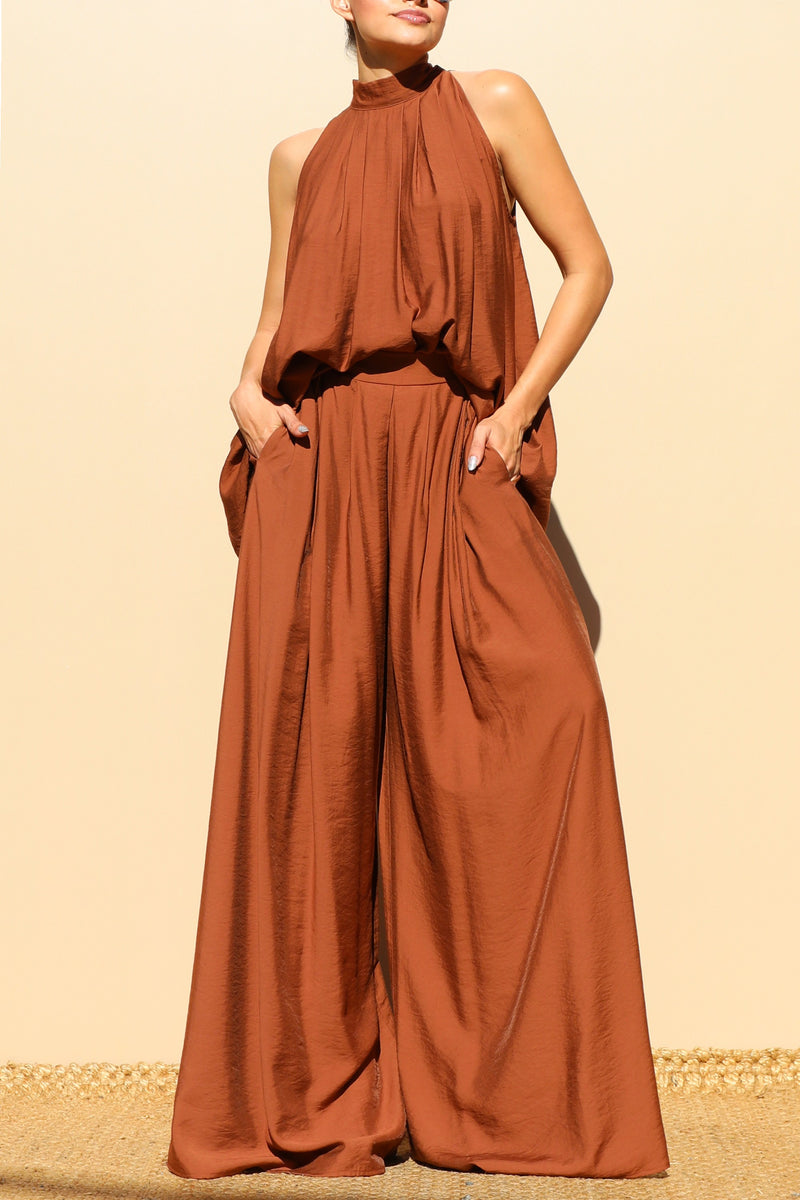 DD7852, LOOSE FIT SATIN TOP AND PANTS SET