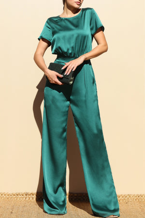 DD4570, ROUND NECK SATIN JUMPSUIT