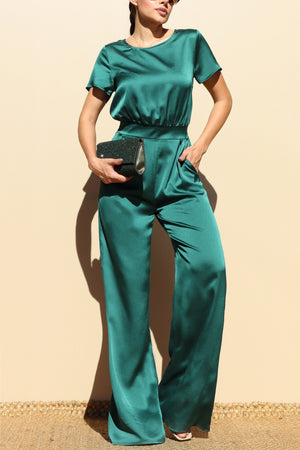 DD4570, ROUND NECK SATIN JUMPSUIT