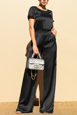 DD4570, ROUND NECK SATIN JUMPSUIT
