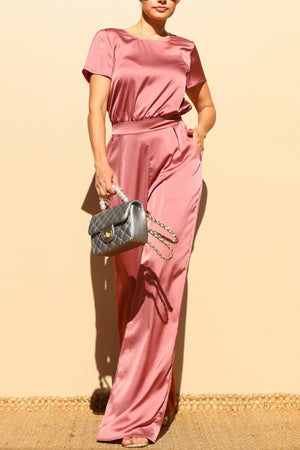 DD4570, ROUND NECK SATIN JUMPSUIT