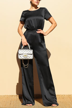 DD4570, ROUND NECK SATIN JUMPSUIT