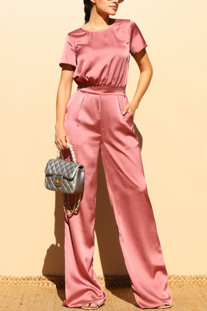 DD4570, ROUND NECK SATIN JUMPSUIT