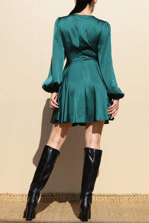 DD7432, TIE FRT SATIN MINI DRESSES