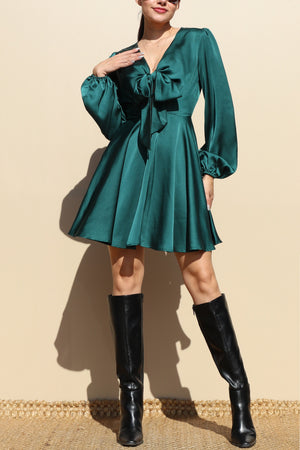 DD7432, TIE FRT SATIN MINI DRESSES