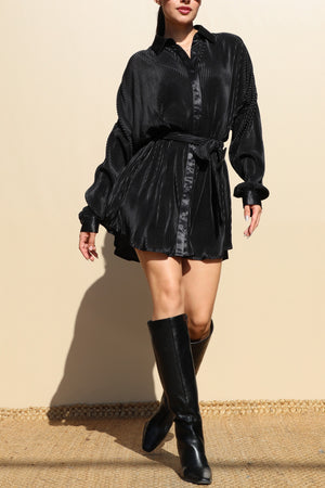 DD4739, PLEATED BUTTON DOWN SHIRT MINI DRESS