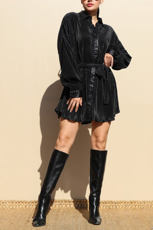DD4739, PLEATED BUTTON DOWN SHIRT MINI DRESS