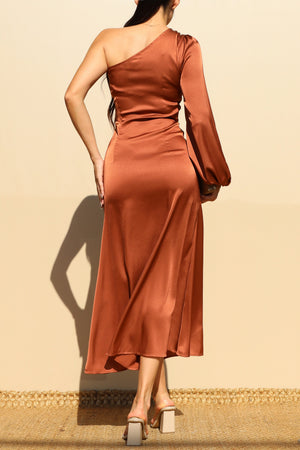 DD7475, ONE SHOULDER SATIN MIDI DRESSES