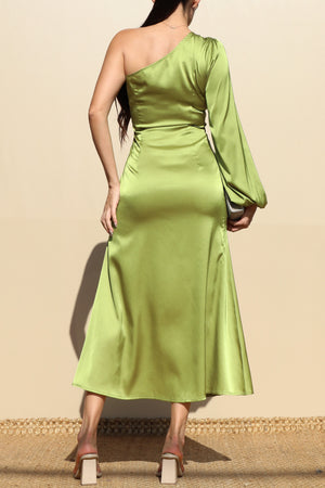 DD7475, ONE SHOULDER SATIN MIDI DRESSES