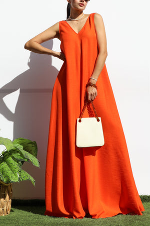 DD7989, LOOSE FIT V NECK FLARE-LEG JUMPSUIT