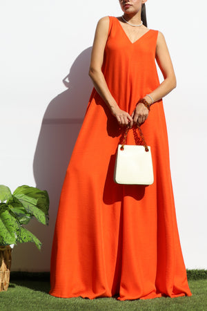 DD7989, LOOSE FIT V NECK FLARE-LEG JUMPSUIT