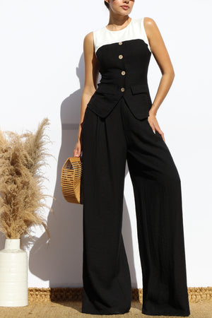 DD7987, BUTTON DOWN LINEN TOP AND PANTS SET