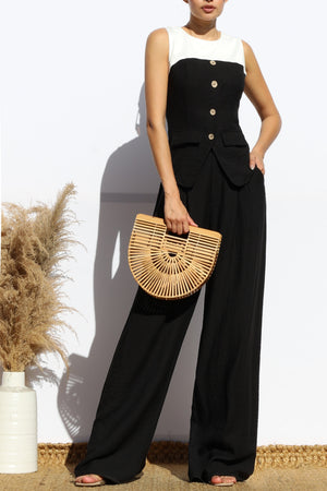DD7987, BUTTON DOWN LINEN TOP AND PANTS SET