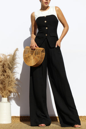 DD7987, BUTTON DOWN LINEN TOP AND PANTS SET