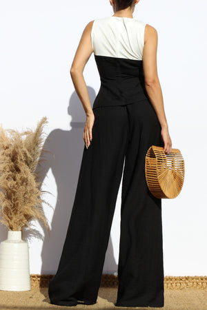 DD7987, BUTTON DOWN LINEN TOP AND PANTS SET