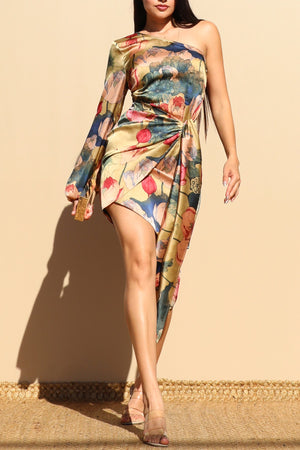 DD7538, ONE SHOULDER SATIN WRAP MINI DRESS