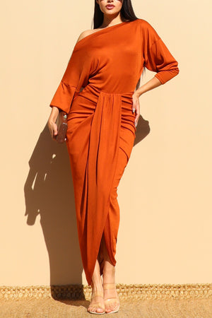 DD7528, OFF SHOULDER KNIT RUCHED BODYCON DRESS