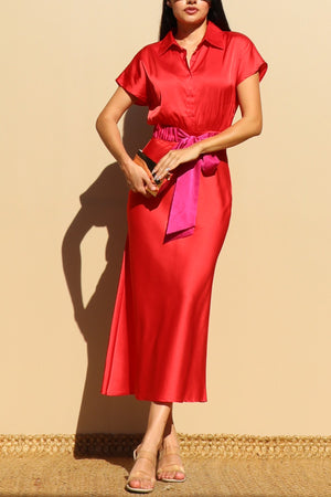 DD6606, BELTED SATIN LONG DRESS