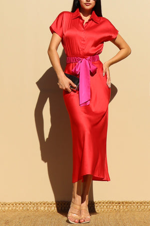 DD6606, BELTED SATIN LONG DRESS