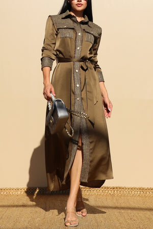 DD7820, BUTTON DOWN SATIN LONG DRESS