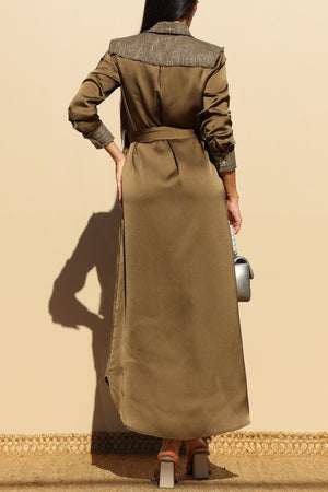 DD7820, BUTTON DOWN SATIN LONG DRESS