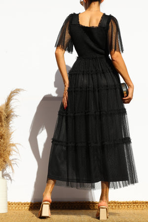DD4649, RUFFELD MESH LONG DRESS
