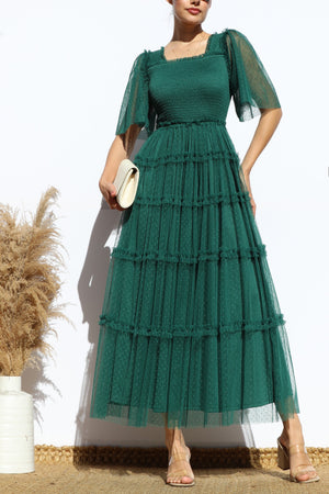 DD4649, RUFFELD MESH LONG DRESS