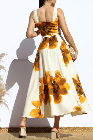 DD8107, PRINTED SQUARE NECK MIDI DRESSES