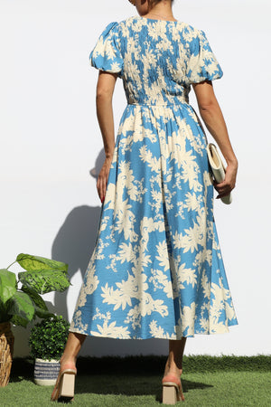 DD7937, SMOCKED TOP WOVEN MIDI DRESS
