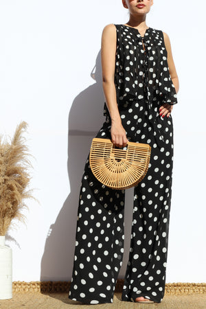 DD7911, RIBBON TIE WOVEN TOP AND PANTS SET