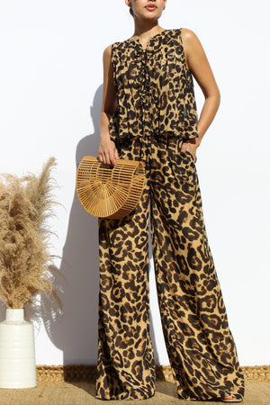 DD7911, RIBBON TIE WOVEN TOP AND PANTS SET