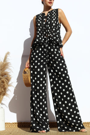 DD7911, RIBBON TIE WOVEN TOP AND PANTS SET