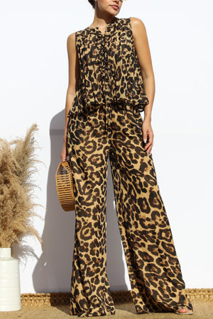 DD7911, RIBBON TIE WOVEN TOP AND PANTS SET