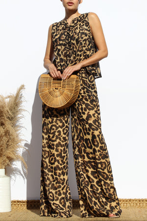 DD7911, RIBBON TIE WOVEN TOP AND PANTS SET