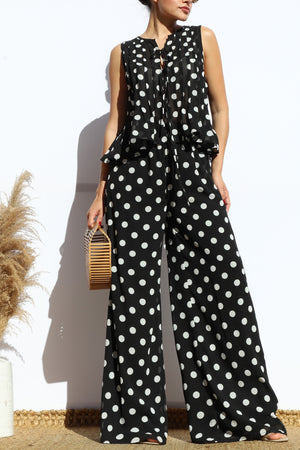 DD7911, RIBBON TIE WOVEN TOP AND PANTS SET