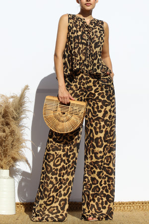 DD7911, RIBBON TIE WOVEN TOP AND PANTS SET