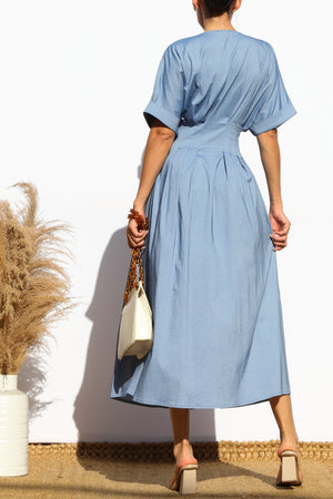 DD7982, LOOSE FIT DENIM SHIRT MIDI DRESS