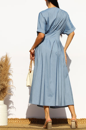 DD7982, LOOSE FIT DENIM SHIRT MIDI DRESS
