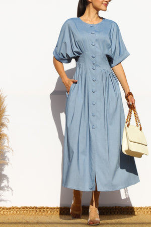 DD7982, LOOSE FIT DENIM SHIRT MIDI DRESS