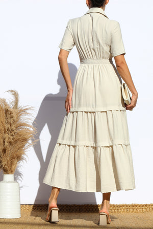 DD8014, POCKET BUTTON DOWN LINEN MIDI DRESS